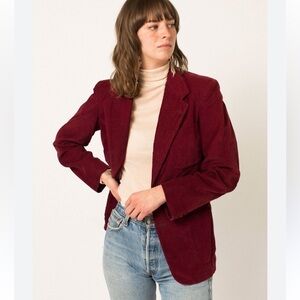 Vintage Y2K  Corduroy Women's Burgundy Blazer cotton office core dopamine